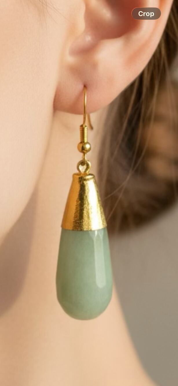 Green Chalcedony Drop Earrings Sterling Silver Hooks tested In gold tone